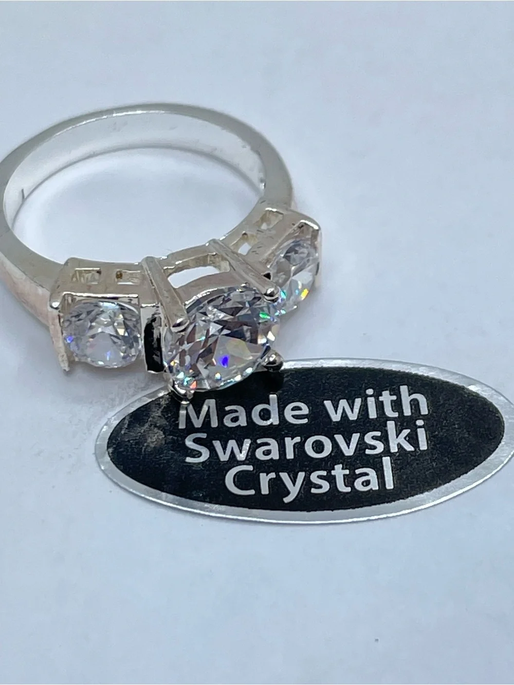 Swarovski Crystal Elements 3 Stone Ring Round Cut Silver Sz 6 Statement Bridal